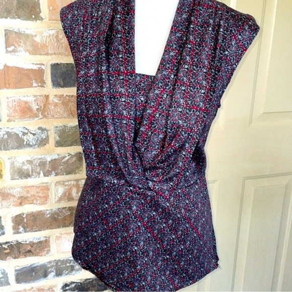Como Gray & Red Paisley Sleeveless Wrap Top Side Zip Stretch Cotton Size Large - Picture 8 of 8